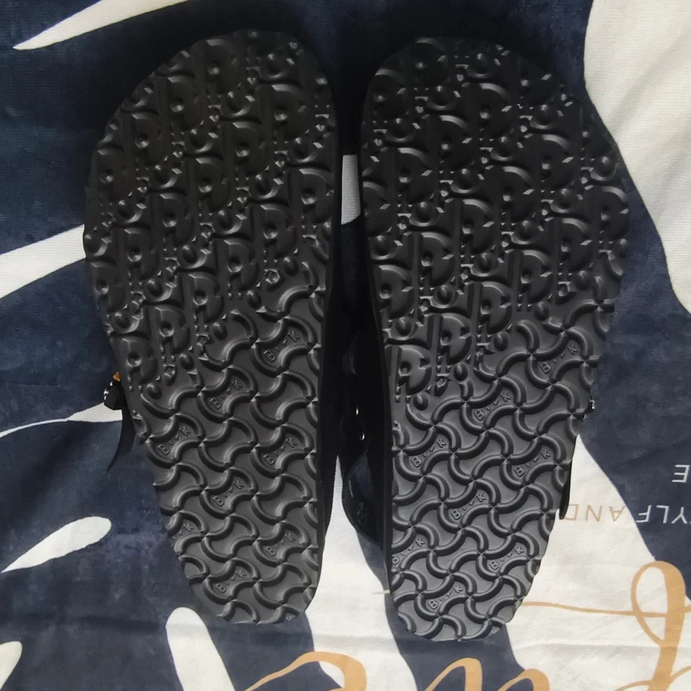 Dior Black Suede Platform Slingback Clogs with Metal Accents